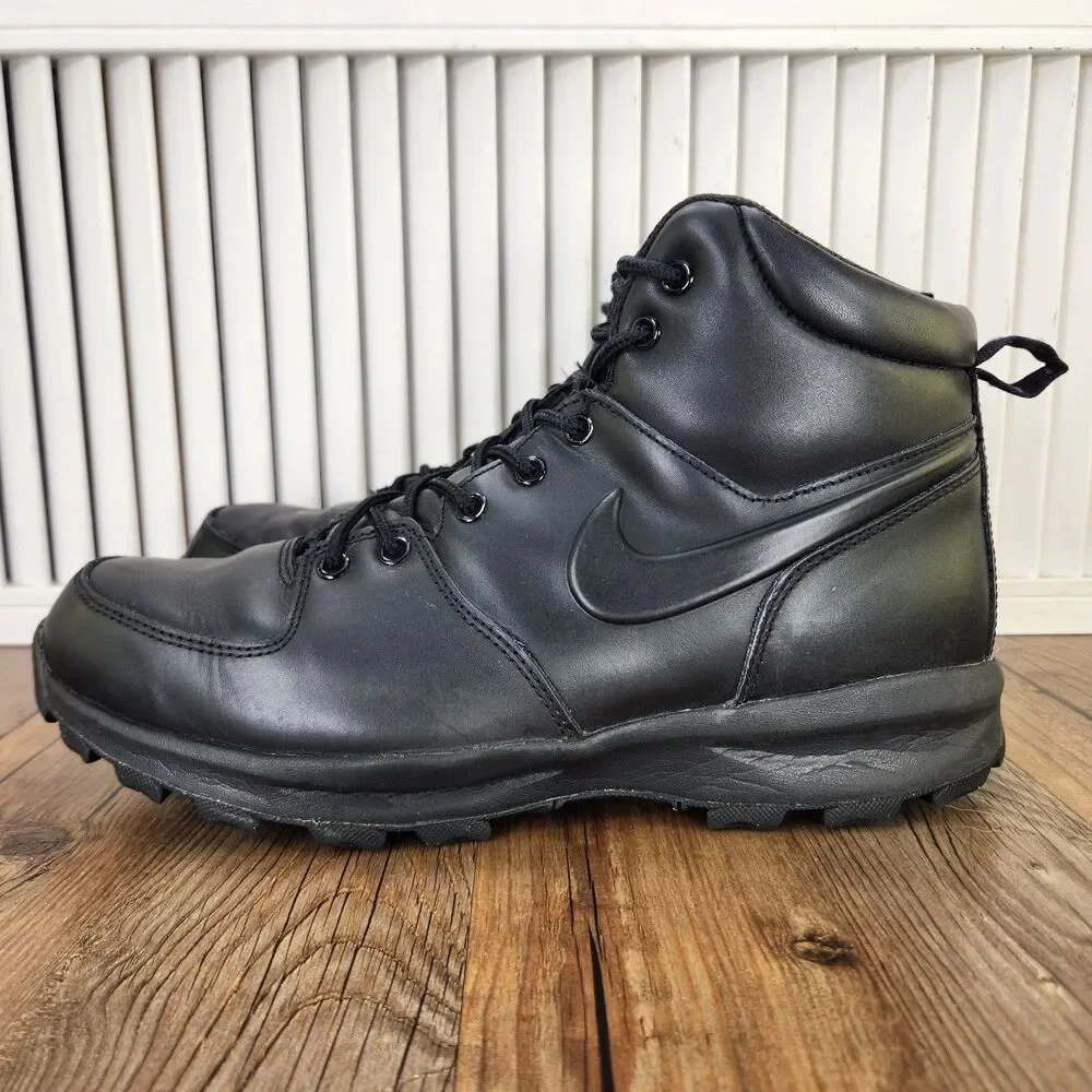 Nike Manoa Leather Boots Mens Size 11.5 Triple Black Water Resistant 454350-003
